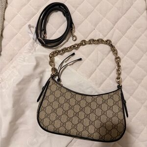 Gucci Beige and Black Shoulder Bag with Gold Chain